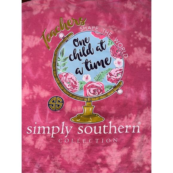Simply Southern Teacher One Child At A Time Bleached Tee - Picture 3 of 5